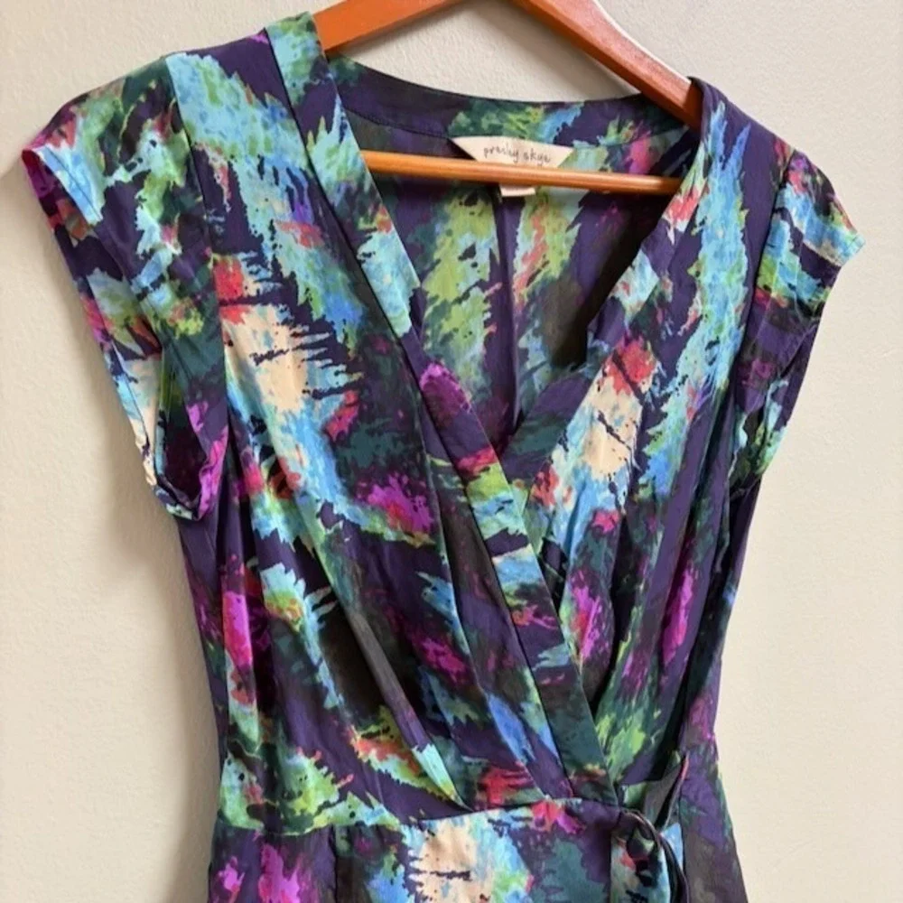 Presley Skye Womens Silk Artsy Wrap‎ Dress Size Petite S Career Work Watercolors